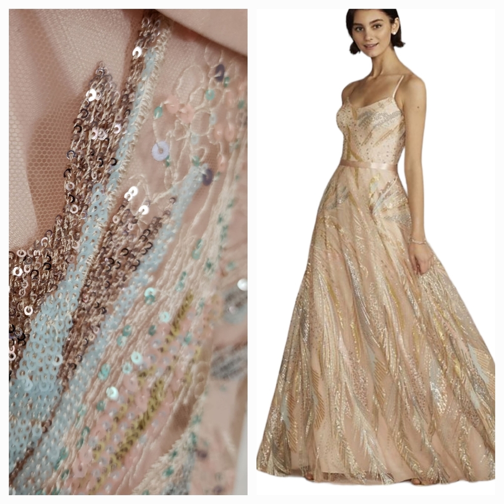 Spaghetti-Strap Sequined A-Line Formal Dress in Blush